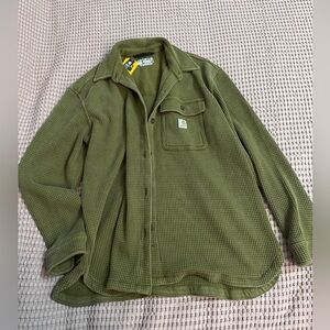 Carhartt Olive Green Waffle-Knit Shirt Jacket Small Oversized Fit